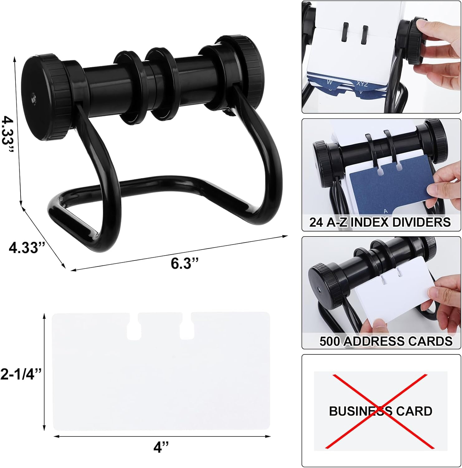 Rotary Business Card Holder with 500 Cards and 24 A-Z Index Tabs for Office Desk Storage