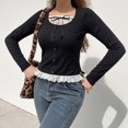 thumbnail image 2 of Moda mujer casual apretado pulóver empalme irregular cuello redondo camisetas tops Fridja  gope1114, 2 of 9