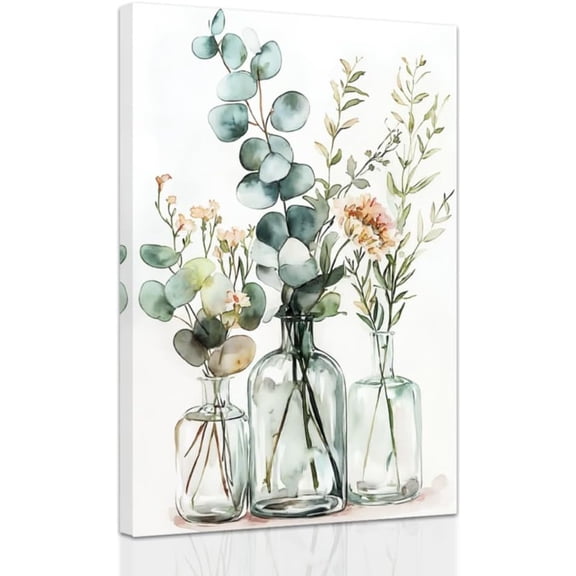 ZHONGYUTONG Bottles and Plants Wall Art Botanical Bathroom Pictures Eucalyptus Canvas Prints Country Kitchen Bedroom Home Decor Framed (12.00" x 18.00")