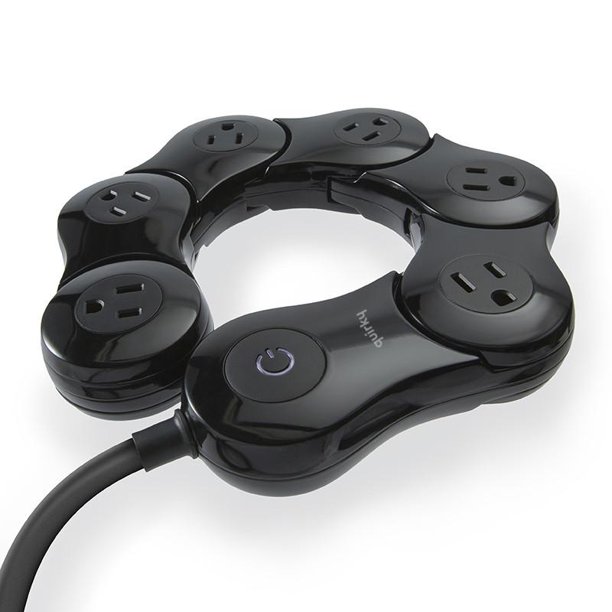 Quirky Pivot Power Flexible 6 outlet surge protector BLACK
