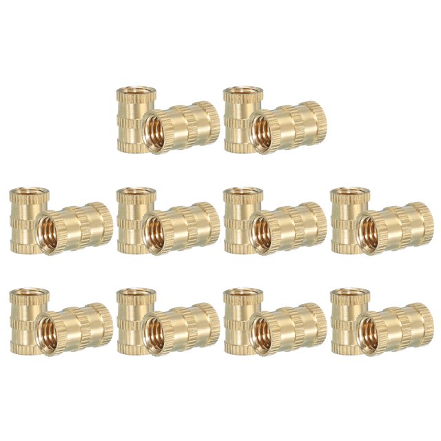 Uxcell Threaded Inserts Heat Set, Female Brass Metric Knurled Insert Set Embedment Nut for Plastic 3D M8x15x10mm 20