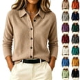 thumbnail image 6 of FAIWAD Women's Collared Knit Top Button Front Long Sleeve Textured Solid Color Casual Fall Shirt, 6 of 6