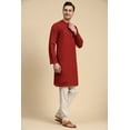 thumbnail image 6 of SKAVIJ Men's Cotton Casual Straight Long Kurta Shirt Solid Pajama Regular Outfit Red S, 6 of 6