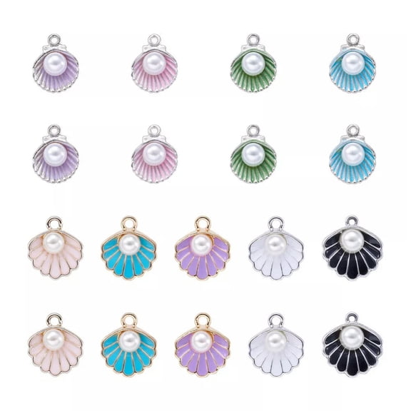 U8MO 36pcs Alloy Enamel Shell Pendants Cute Metal Dangle Charms Hang Ornament 15~16mm