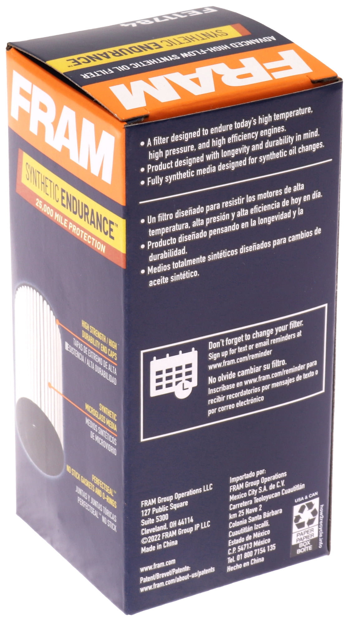 (6 pack) FRAM Synthetic Endurance Premium Oil Filter, FE11784, 25K mile Replacement Filter for Select Audi and VW Vehicles