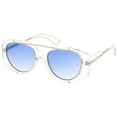 thumbnail image 2 of Futuristic Translucent Wire Metal Arms Crossbar Round Flat Lens Oversize Sunglasses 53mm (Clear Silver / Blue Gradient), 2 of 4