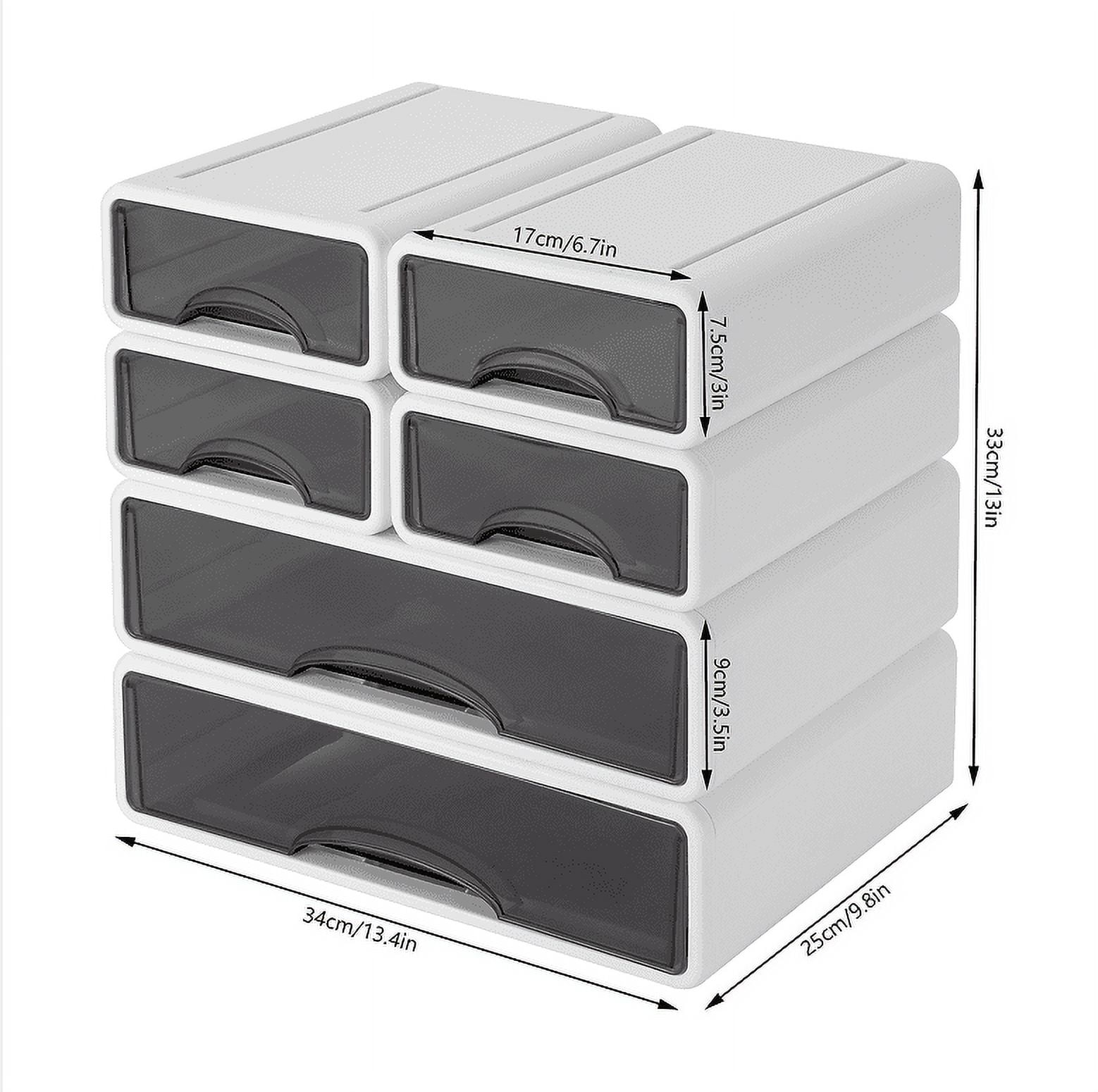 Shangmakel 6 Pcs Desk Organizer Office Storage Box with 6 Drawers Plastic Drawers Organizer Stackable Storage Drawers for Office Supplies, Pencils, Markers