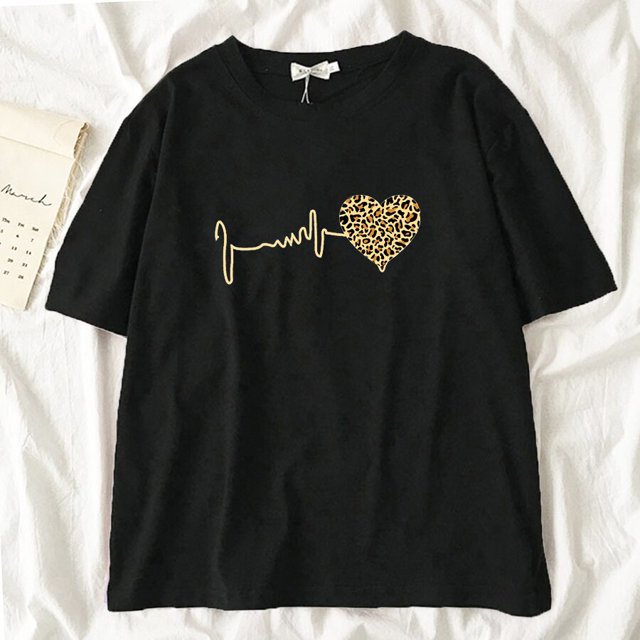 Camiseta negra de latido del corazón para mujer, Tops gráficos de estilo coreano Harajuku de los años 90 para mujer, camiseta Kawaii Y2K para mujer, envío directo, 2022