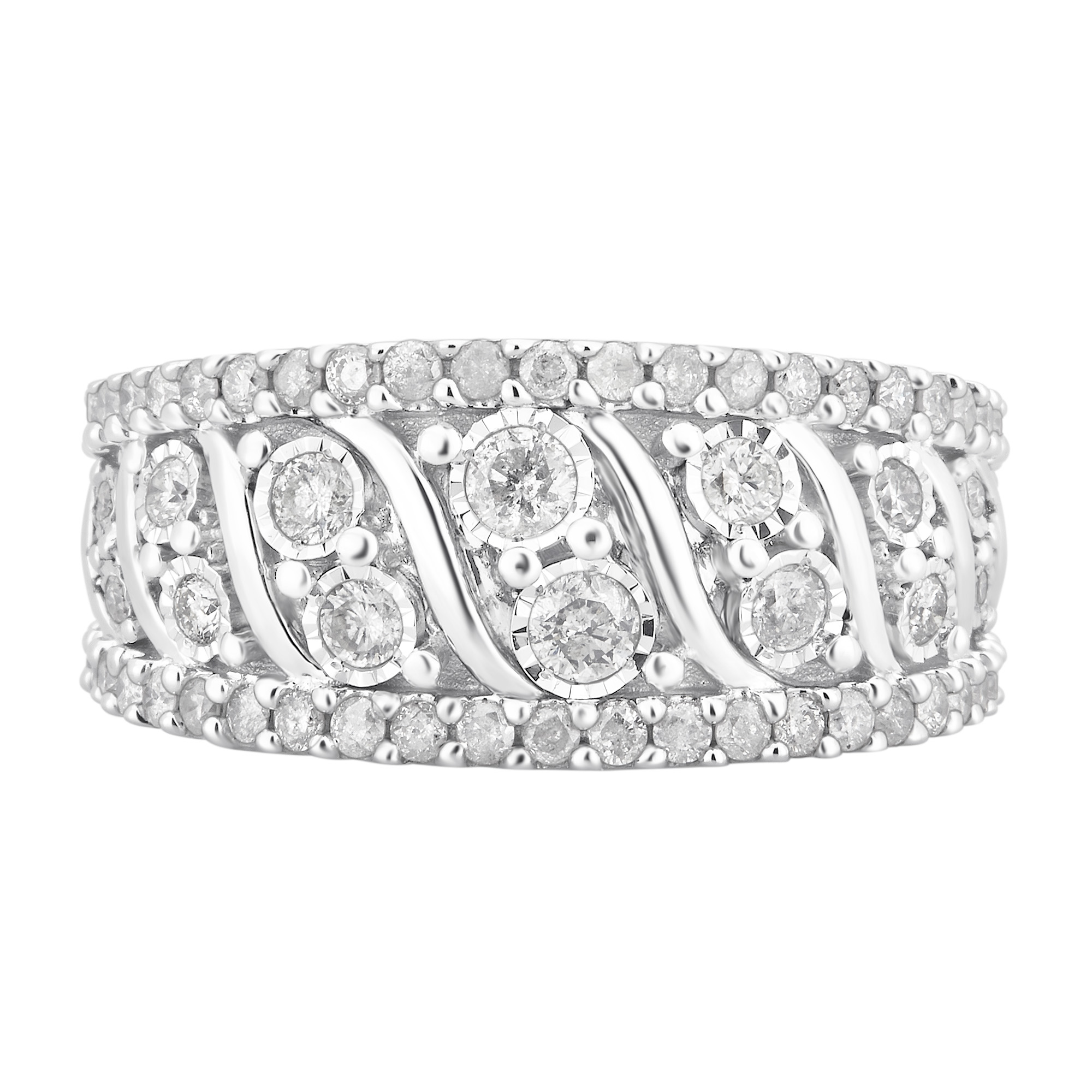 Arista 1.00 Carat T.W Diamond Broad Band Anniversary Ring in Sterling Silver (I-J, I2-I3)