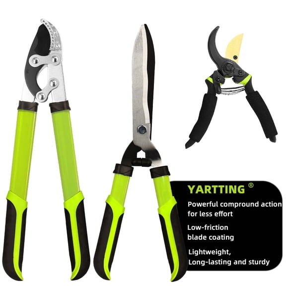 YARTTING Loppers Hedge Clippers Garden Shears, 3PCS Yard Tools Combo Set Tree, Shrub & Bush Care Kit for Lawn Garden, Branch Cutter with Compound Action Tree Trimmer & Trimming Borders