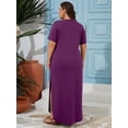 thumbnail image 6 of SHOWMALL Women's Plus Size Maxi Dress with Pockets, Valentine's Day Galentine's Self-Care Gift for Her, Purple 4X Side Slit Short Sleeve Long Dress, 6 of 6