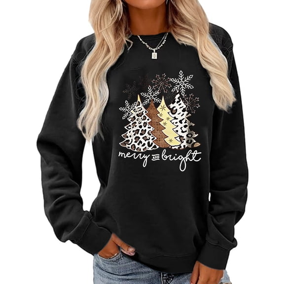 Merry Christmas Sweatshirt Christmas Tree Graphic Casual Long Sleeve Shirt for Women