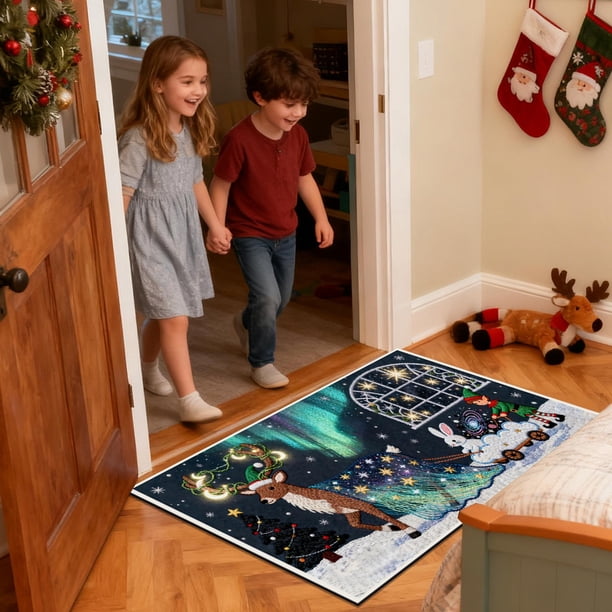 Seyotauo Christmas Decor 3D Stereoscopic Embroidery Carpet - 24 x16 inch Polyester Xmas Decor Indoor Outdoor, Absorbent Nonslip Dirt Proof Washable Foot Mat for Entryway Kitchen Bathroom Porch Patio