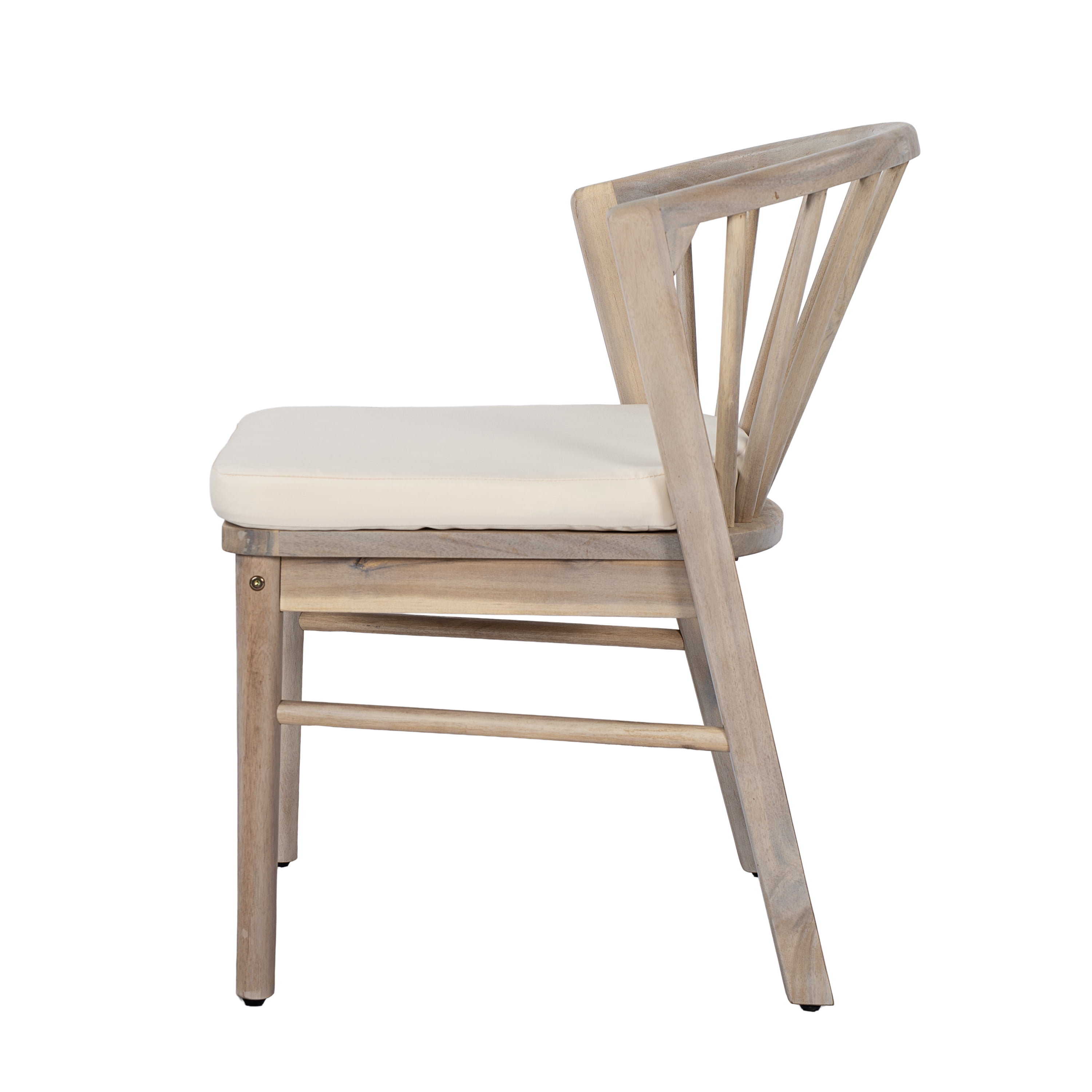 Dining Chairs Set of 2, Outdoor Acacia Wood Chairs with Cream Washable Cushion for Backyard, Light White