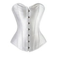 thumbnail image 3 of FALEXO Plus Size Womens Satin Sexy Boned Corset Shapewear Lace Up Overbust Waist Cincher Bustier Bodyshaper Top White Black, 3 of 6