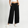 thumbnail image 5 of Bnwani Womens Pants Button Fly Fashion Long Trousers with Pockets Daily Linen‑Blend Cotton Wide-leg Pants Black L, 5 of 8