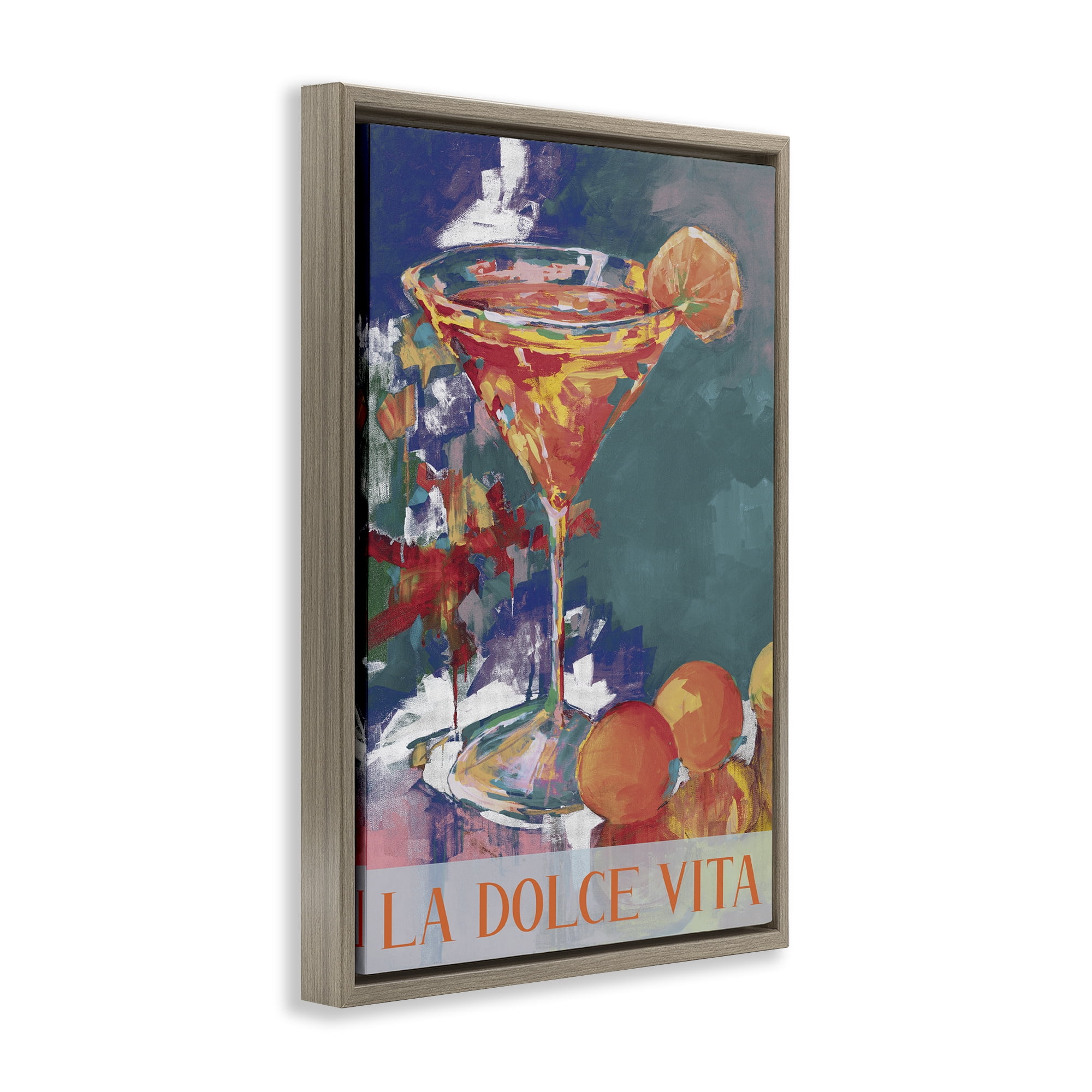 Stupell Industries Citrus Cocktail on Blue Brown Framed Floater Canvas Wall Art, design by Jane Slivka