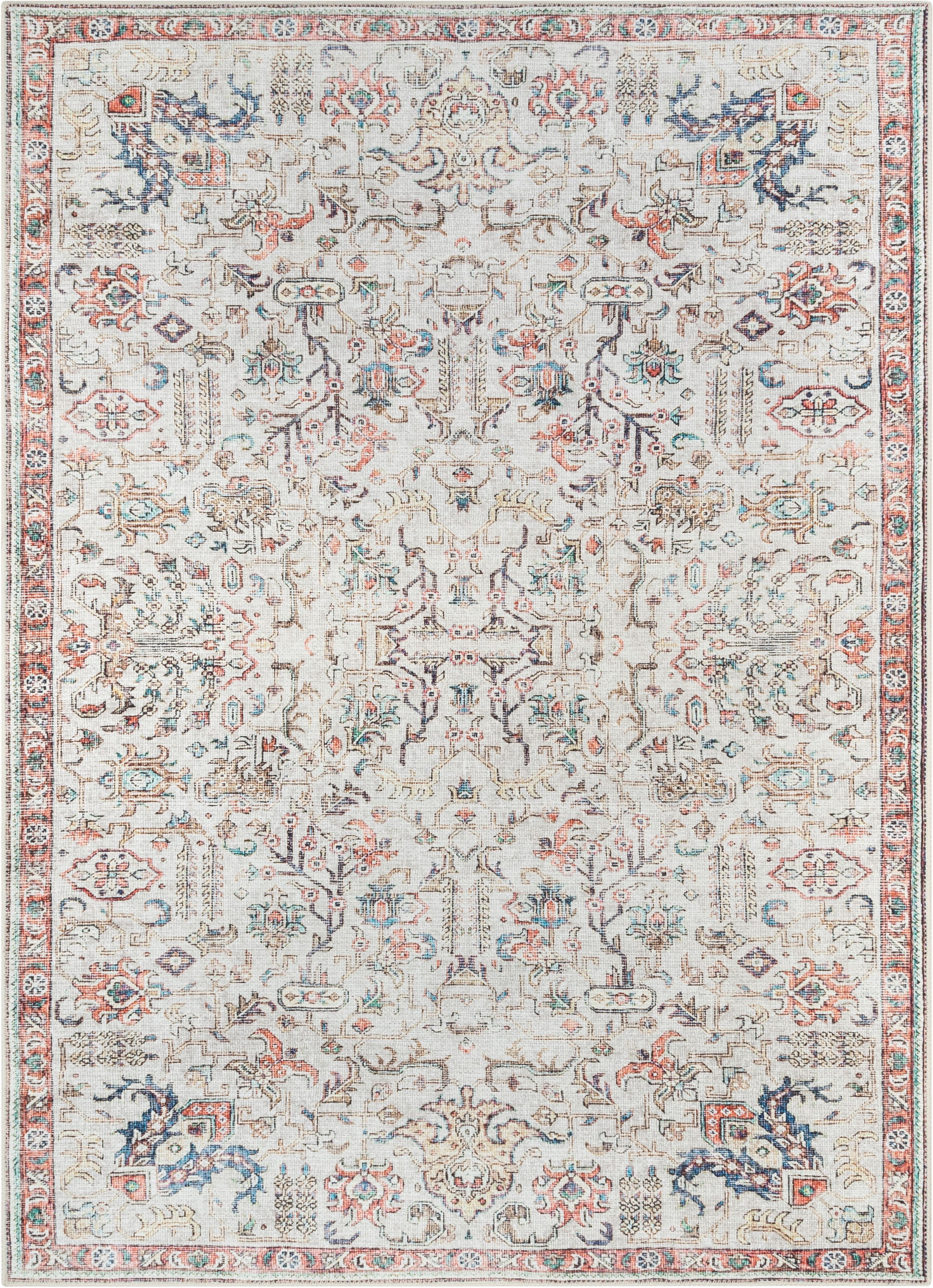 Well Woven Lotus Pomona Vintage Medallion Botanical Border Ivory 9'3" x 12'6" Area Rug
