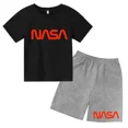 thumbnail image 3 of Conjunto de 2 camisetas y pantalones cortos con estampado de letras de verano para niños de 2 a 13 años, ropa deportiva de calle para niños y niñas, 3 of 5