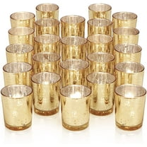 Gold Tea Lights Candles Holders for Wedding Centerpieces, Votive Candle Holders for Party Home Wedding Shower Decorations, Table - Mercury Glass Votives, 24Pcs