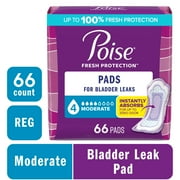 Poise Incontinence Pads for Women, 4 Drop Moderate Absorbency, Regular Length, 66 Count