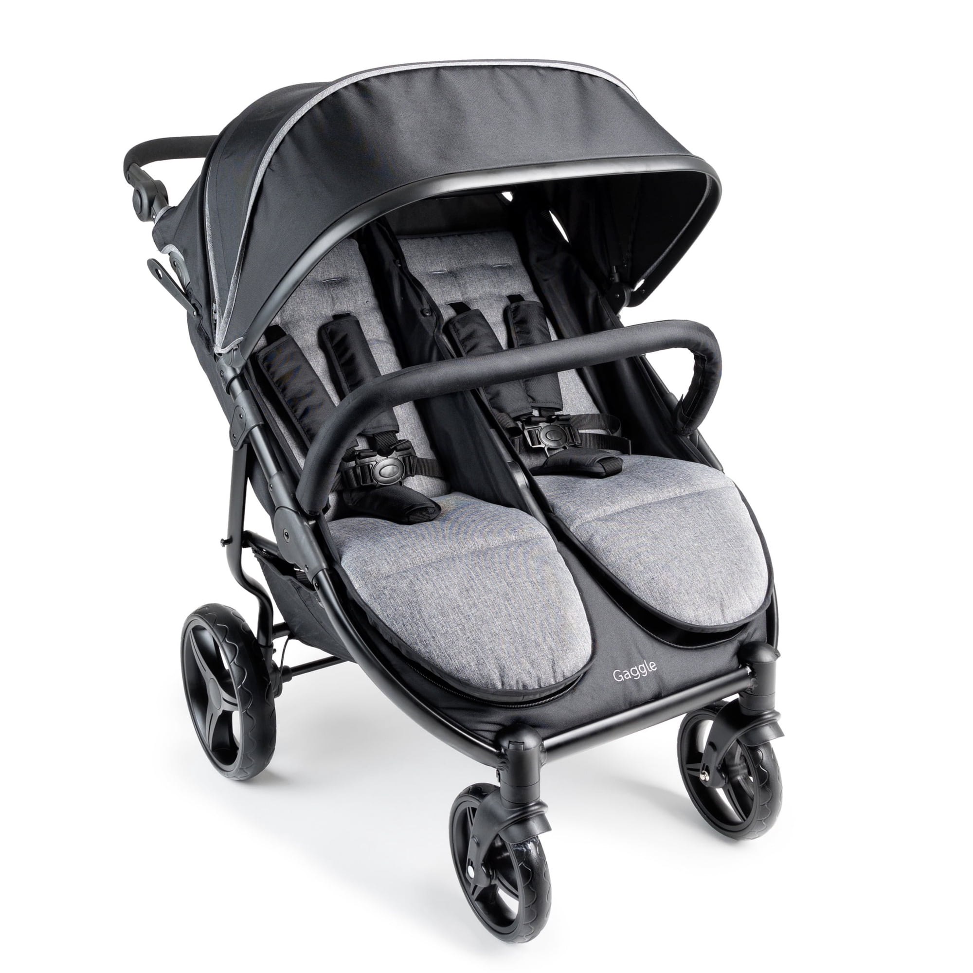 Foundations Gaggle Roadster Duo Side-by-Side Double Lightweight Stroller, Reclining Seats with UV Canopy, Black