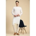thumbnail image 5 of SKAVIJ Men's Cotton 2 Piece Set Casual Straight Longline Round Neck Shirt Solid Pant Regular Outfit (X-Large,White), 5 of 5