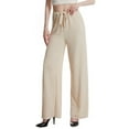 thumbnail image 2 of FRSASU Women's Wide Leg Palazzo Pants High Waist Drawstring Casual Straight Leg Trousers Loose Fit Casual Dressy Summer Pants Beige, 2 of 8