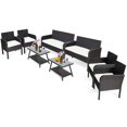 thumbnail image 1 of Patiojoy 8-Piece Patio Rattan Sofa Furniture Set Conversation Set with Tempered Glass Table White, 1 of 5