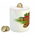 thumbnail image 2 of Gingerbread Man Piggy Bank, Tasty Pastry on Coniferous Branches Candy Cane and Holly Berry, Ceramic Coin Bank Money Box for Cash Saving, 3.6" X 3.2", Brown Green Red, by Ambesonne, 2 of 4