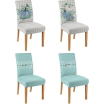 4 Pcs Fall Chair Covers for Dining Room, Thanksgiving Stretch Removable Dining Chair Cover Set of 4, Autumn Blue Pumpkin Chair Slipcovers Seat Protector for Fall Restaurant Decor