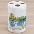 thumbnail image 1 of Landscape Ceramic Toothbrush Holder, Umbrella and Chair Around the Round Pool Tourist Space Famous Spots Concept, Versatile Countertop for Bathroom, 4.5" X 2.7", Green Blue Cream, by Ambesonne, 1 of 4