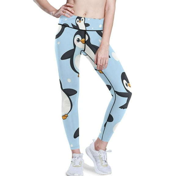 Ckdifva Penguins in Blue Yoga Pants with Pockets for Women Workout Athletic Yoga Leggings