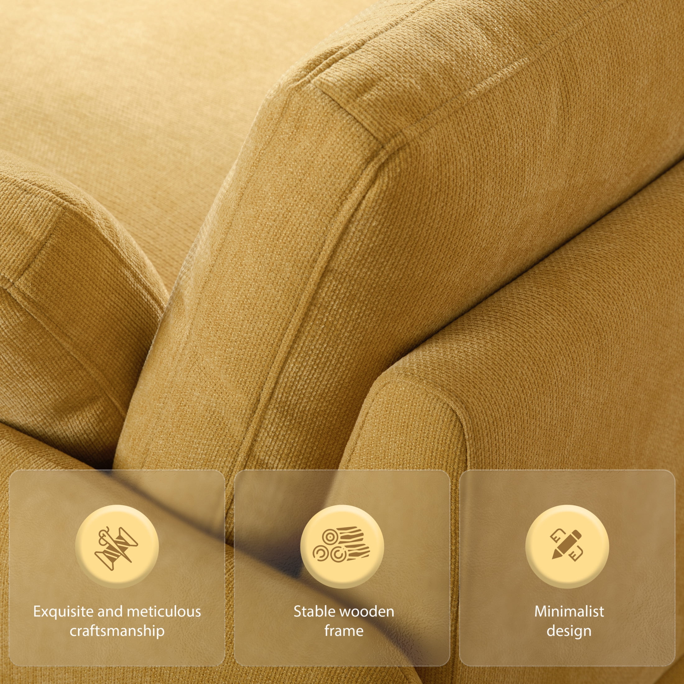 Noble House Iveron Oversized Chenille Upholstered Single Sofa Chair, Armchair Couch with Armrest Pillows, Yellow