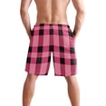 thumbnail image 2 of joogoo Men's Swim Trunks Checkered Pink Grid Print Beach Shorts with Pockets L, 2 of 6