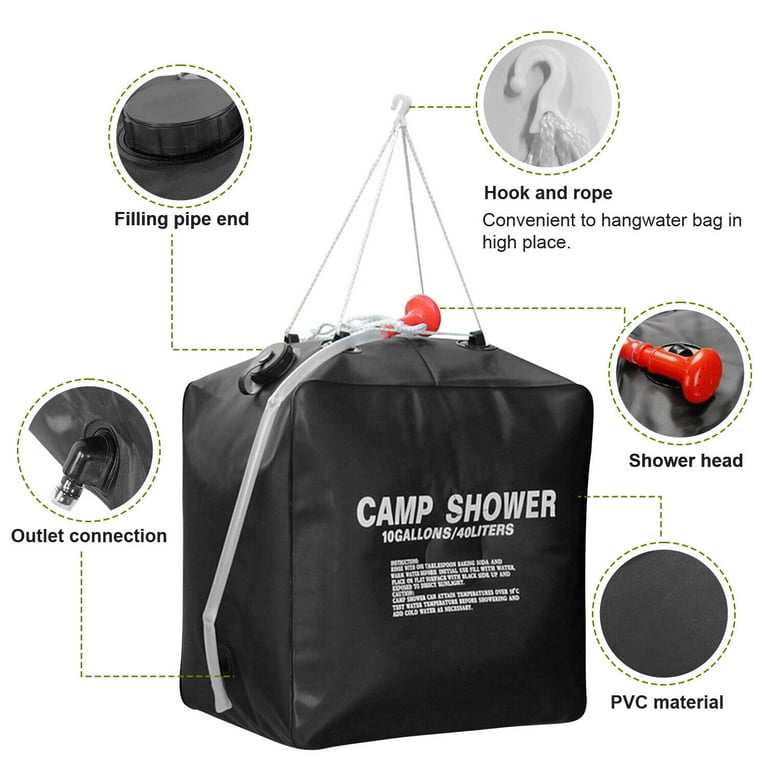 Camping Portable Solar Shower Bag, 10 Gallons/40L, with On/Off Shower Head, for Camping, Beach Swimming, Outdoor Traveling, Men's, Black