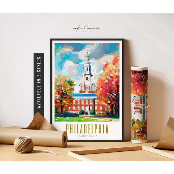 Philadelphia Poster Independence Hall Wall Art Philadelphia Pennsylvania Art Poster Philly Wall Decor Poster Travel Art Art Home Decor UNFRAMED Poster, Wall Art for Decor, Present, 8x12