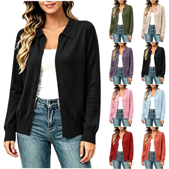 BUIGTTKLOP Cardigan Sweaters for Women Lightweight Trendy Long Sleeve Lapel Collar Button down Sweater Cardigans
