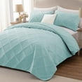 thumbnail image 2 of Exclusivo Mezcla Ultrasonic Twin Quilt Set, 2-Piece Lightweight Bedspreads Modern Striped Coverlet, Aqua Blue, 2 of 6