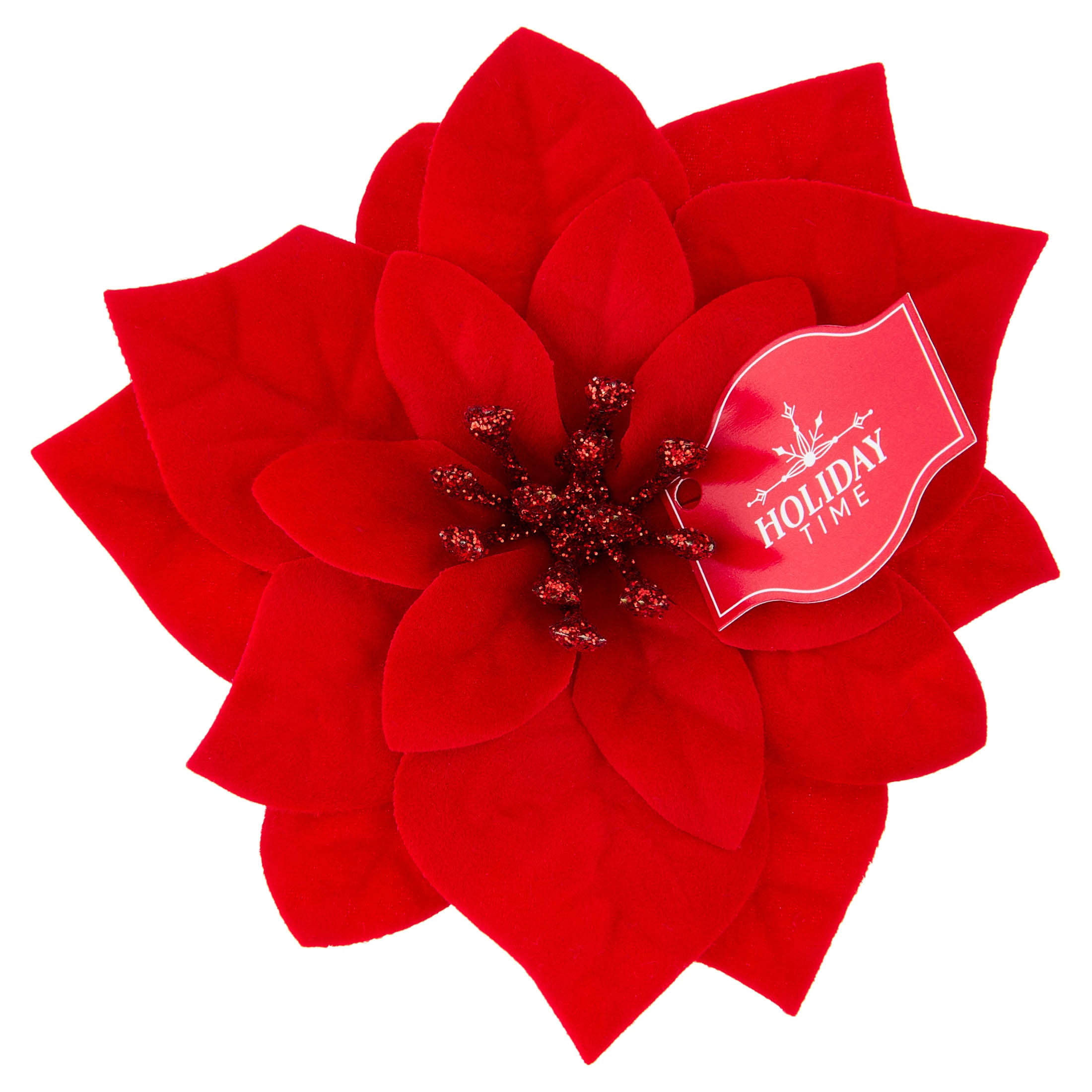 Red Velvet-Feel Poinsettia Mini Christmas Clip Ornament, 4", by Holiday Time