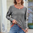 thumbnail image 4 of Women'S Casual Striped Crewneck Sweaters Color Block Long Sleeve Knitted Sweater Tops Black & Orange XL, 4 of 9