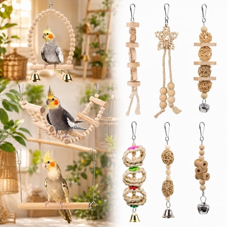 Rongsi 9 Pack Bird Parrot Swing Toys, Chewing Standing Hanging Perch Hammock Climbing Ladder Bird Cage Toys for Budgerigar, Parakeet, Conure, Cockatiel, Mynah, Finches and Other Small to Medium Birds