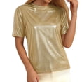 thumbnail image 4 of T-shirt à Manches Courtes pour Femmes, Couleur Unie Brillante, Col Roulé, 4 of 4