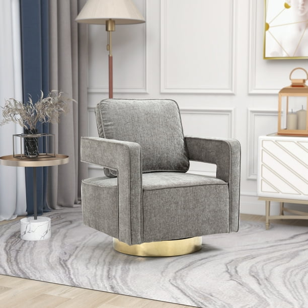 Swivel Accent Barrel Chair, Modern Curved Open Back Swivel Accent 3D