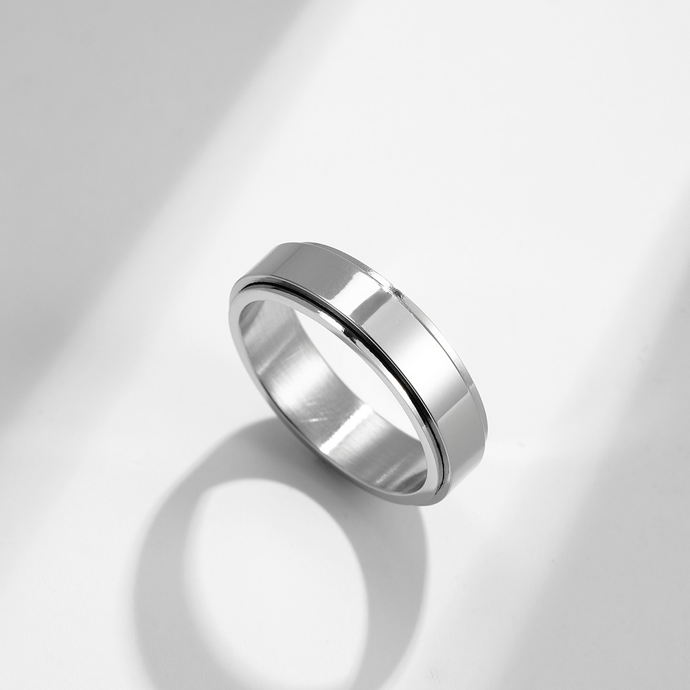 Anxiety Fidget Spinner Rings for Men Smooth 14K White Gold Spinning Rotate Ring for Women Punk Cool Anti Stress Jewelry
