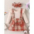 thumbnail image 4 of nvzhuang Baby Girls Outfits Long Sleeve Romper+ Plaid Suspender Skirt +Headband Set Newborn Clothes, 4 of 8