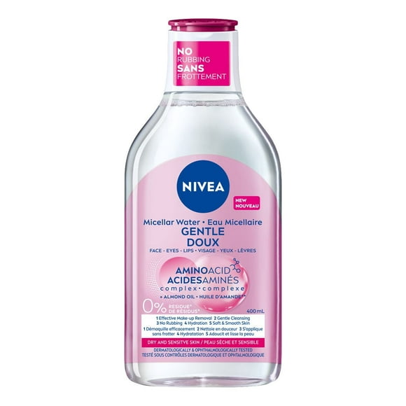 NIVEA Eau micellaire pour peaux sèches et sensibles, nettoyant et démaquillant, 400 ml