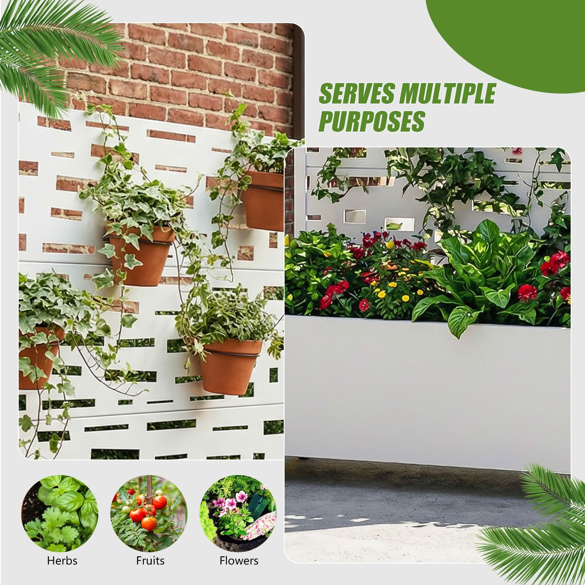 MAYEERTY 47X47" Metal Outdoor White Privacy Screen with Planter Box for Backyard & Garden, 3 Piece Set