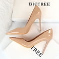 thumbnail image 3 of Zapatos de tacón alto estilo mujer moda simple lacado cuero boca baja puntiagudos sexys para discoteca, 3 of 5