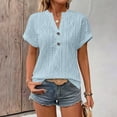 thumbnail image 2 of LWavelet Women's Ribbed Knit T-Shirt Short Sleeve Tops V-Neck Casual Slim Fit Lightweight Basic Tee Sky Blue M, 2 of 5